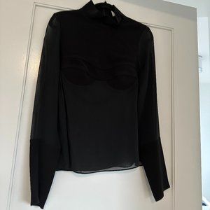 Dion Lee Mesh Long Sleeve Top Silk Knit Moulded Bustier High Neck in Black